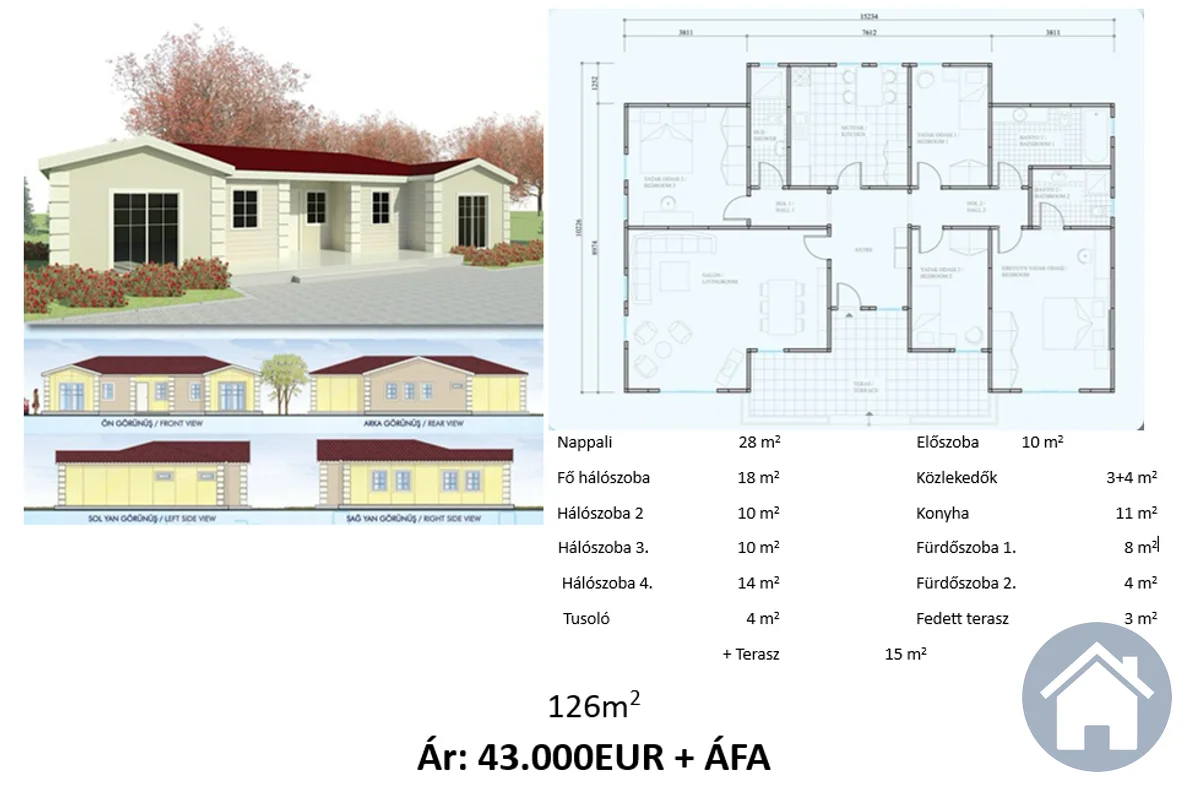 Könnyűszerkezetes ház 126m² – 126 m², 4 szoba, konyha, 2 fürdő | Gyors Ház