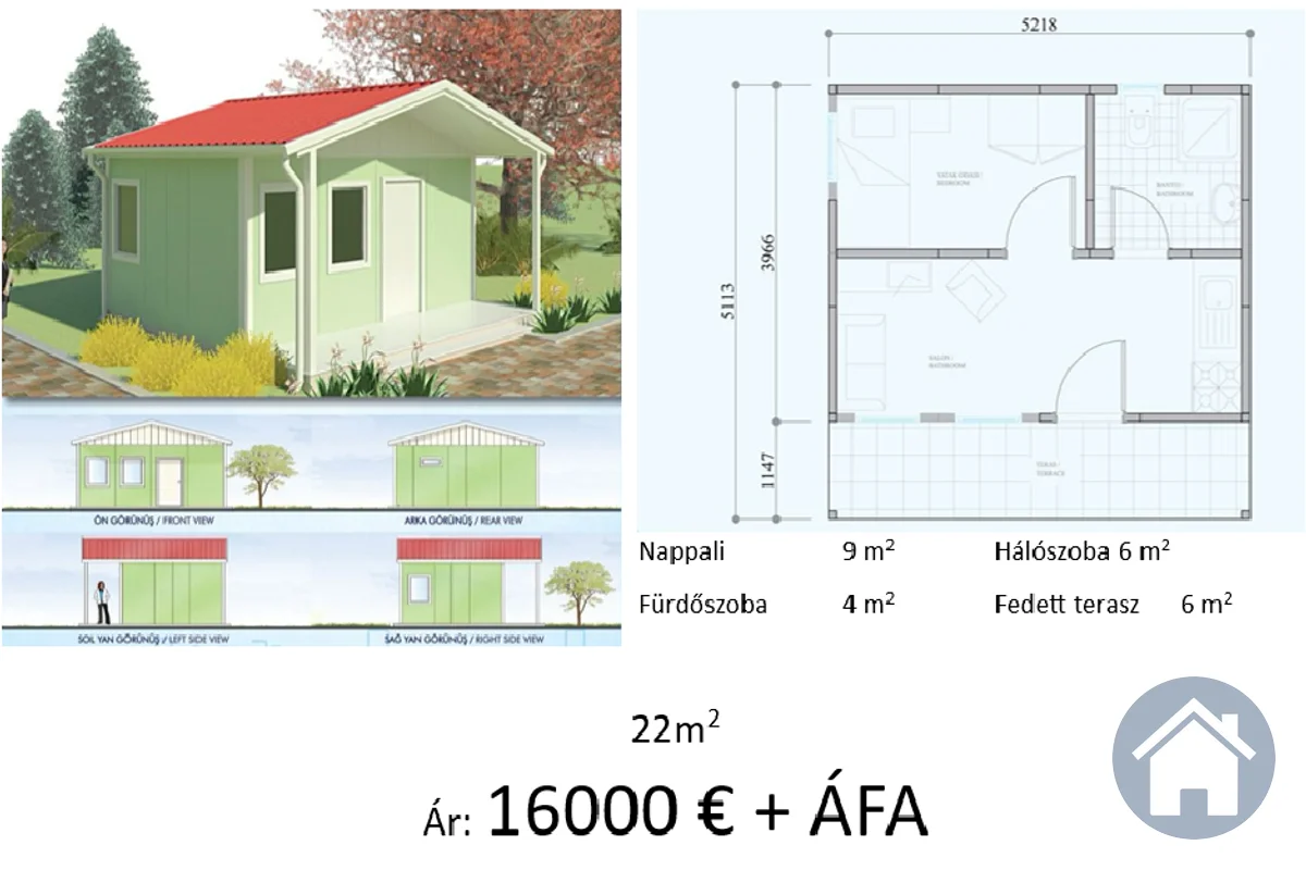 Könnyűszerkezetes ház 22m² – 22 m², 1 szoba, 1 fürdő | Gyors Ház