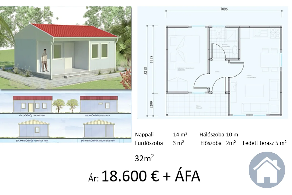 Könnyűszerkezetes ház 32m² – 32 m², 1 szoba, 1 fürdő | Gyors Ház