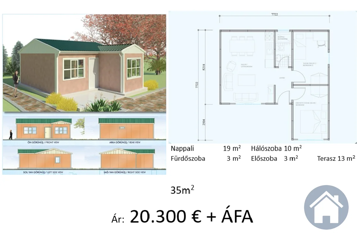 Könnyűszerkezetes ház 35m² – 35 m², 1 szoba, 1 fürdő | Gyors Ház