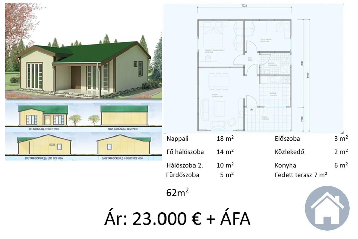 Könnyűszerkezetes ház 62m² – 62 m², 2 szoba, konyha, 1 fürdő | Gyors Ház