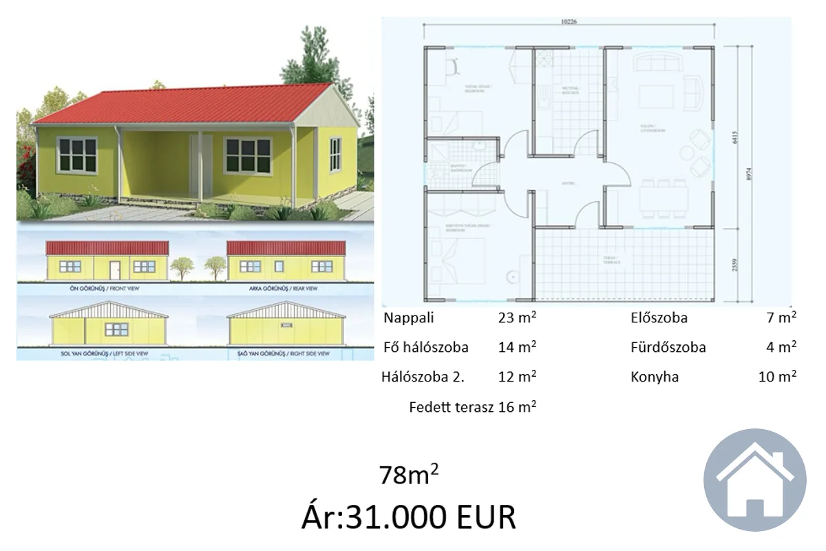 Könnyűszerkezetes ház 78m² – 78 m², 3 szoba, konyha, 1 fürdő | Gyors Ház