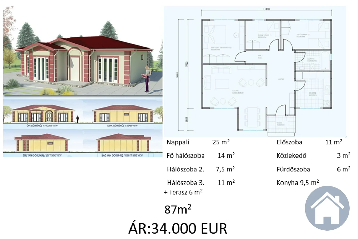 Könnyűszerkezetes ház 87m² – 87 m², 3 szoba, konyha, 1 fürdő | Gyors Ház